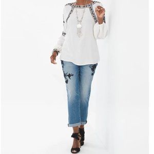 NWT Chico's Boyfriend Floral Print Ankle Jeans 18